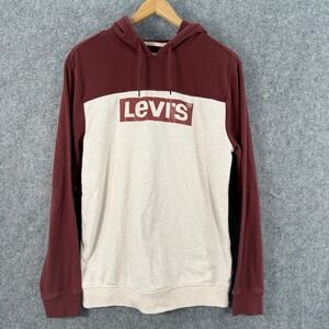 Levi's Sweatshirt Unisex Medium Maroon Colorblock Hoodie Logo Long Sleeve Casual
